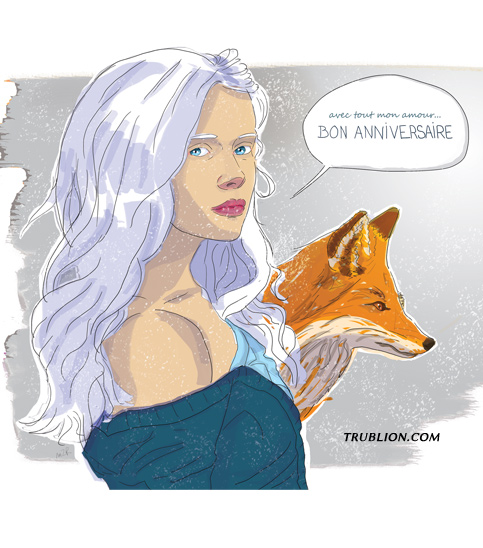 Portrait colorisation numérique tablette graphique Femme hiver renard neige croquis crayon a papier mine de plomb