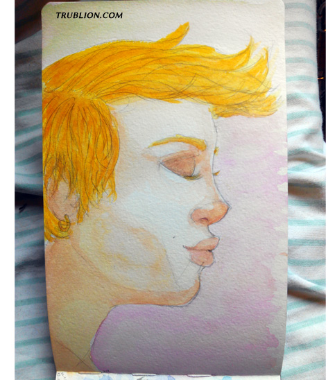 Portrait modele vivant  femme profil jeune fille lesbienne gay BD croquis crayon a papier peinture pinceau