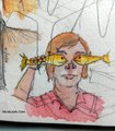 Portrait aquarelle homme poissons croquis crayon a papier peinture pinceau
