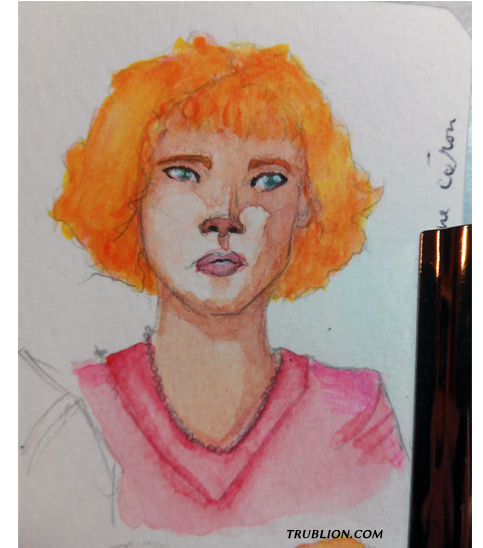Portrait aquarelle femme croquis crayon a papier peinture pinceau