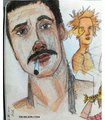 Portrait modele vivant gunter homme moustache femme poisson BD croquis crayon a papier peinture pinceau