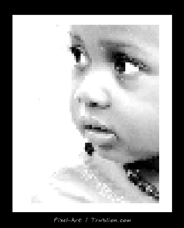 Portrait de profil de fillet en pixel art plan rapproché en noir et blanc