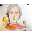 Portrait aquarelle belle femme oiseau croquis crayon a papier peinture pinceau