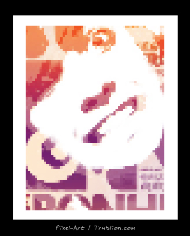 poster typo en Pixel-Art avec un sourire immense et de magnifiques yeux