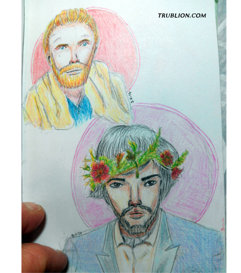 Portrait crayons de couleur deux hommes croquis crayon a papier mine de plomb
