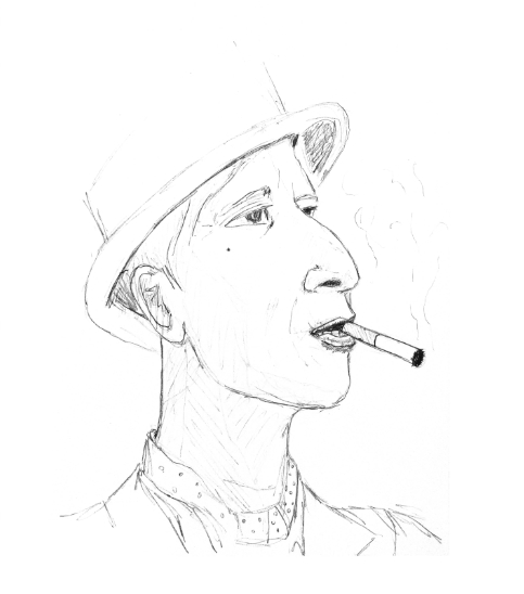 portrait-Homme-chapeau-clope-cigarette-voyou-face-crayon-croquis-m2r-Marion-tourbillon
