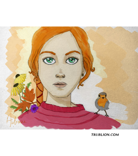 Portrait colorisation numérique tablette graphique Femme automne croquis crayon a papier mine de plomb