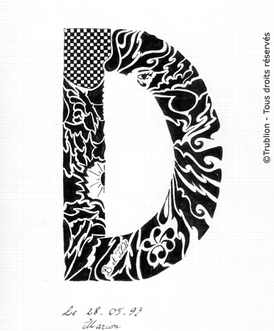 Alphabet Calligraphié plume et encre de chine noire par Trublion m2r
Grand Lettrage par forme - Lettrine - La lettre D majuscule