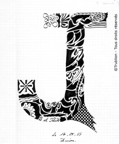 Alphabet Calligraphié plume et encre de chine noire par Trublion m2r
Grand Lettrage par forme - Lettrine - La lettre J majuscule