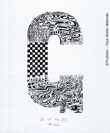 Alphabet Calligraphié plume et encre de chine noire par Trublion m2r
Grand Lettrage par forme - Lettrine - La lettre G majuscule