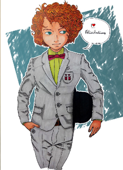 Liner Homme - Comment déssiner et coloriser un personnage manga aux cheveux frisés en costume et noeud papillon